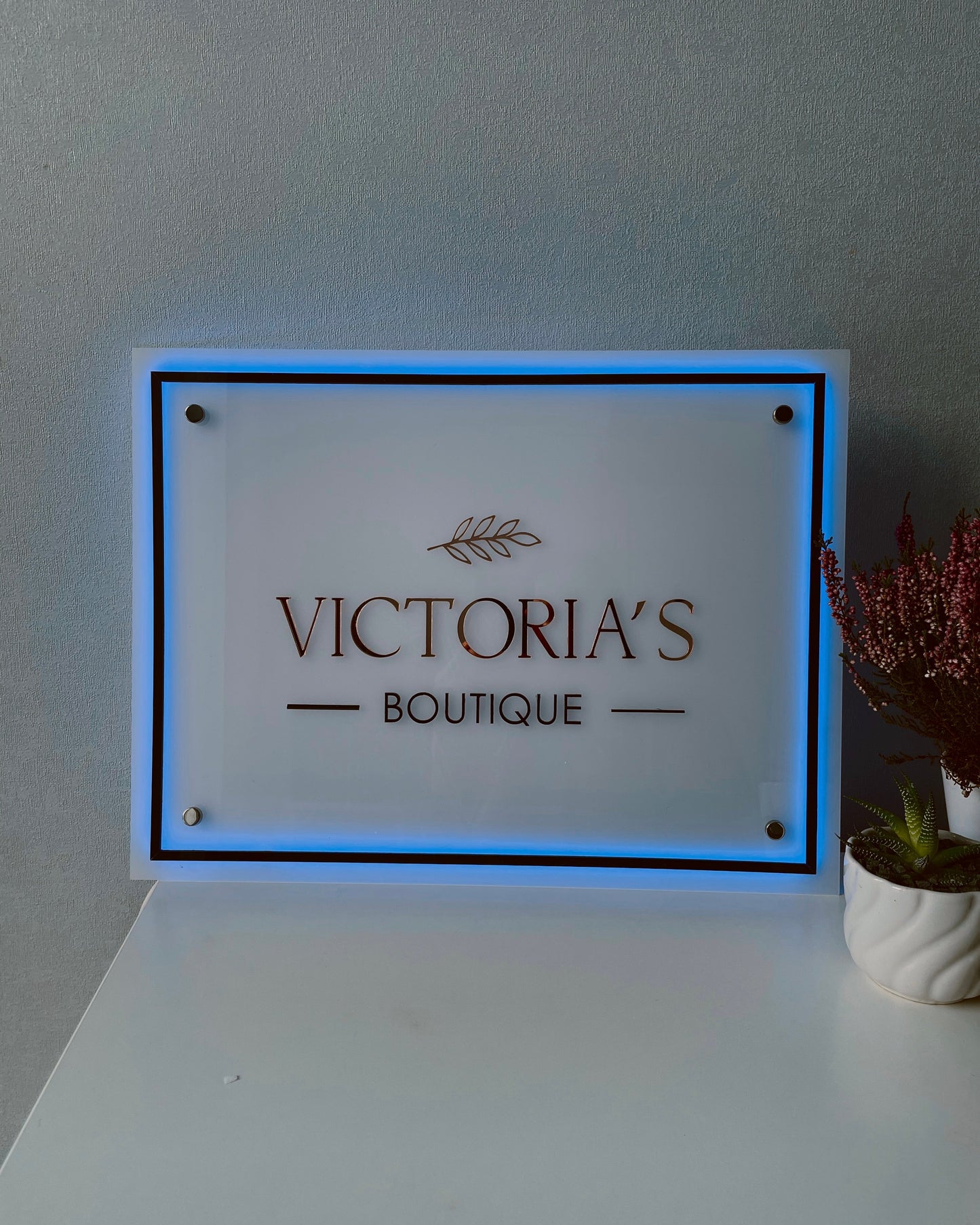 Salon Rectangular Sign with Neon