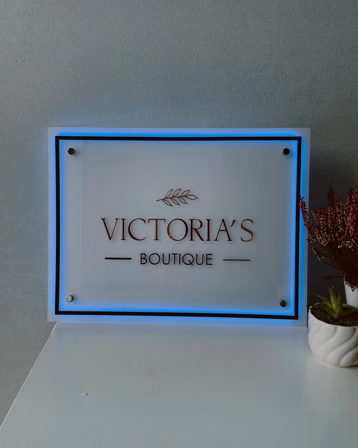 Rectangular Logo Sign with Neon